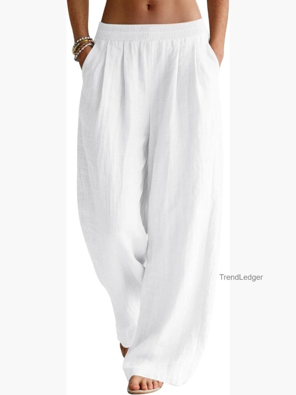 Women's Wide Leg Palazzo Linen Pants Flowy Summer Beach Travel Trousers with